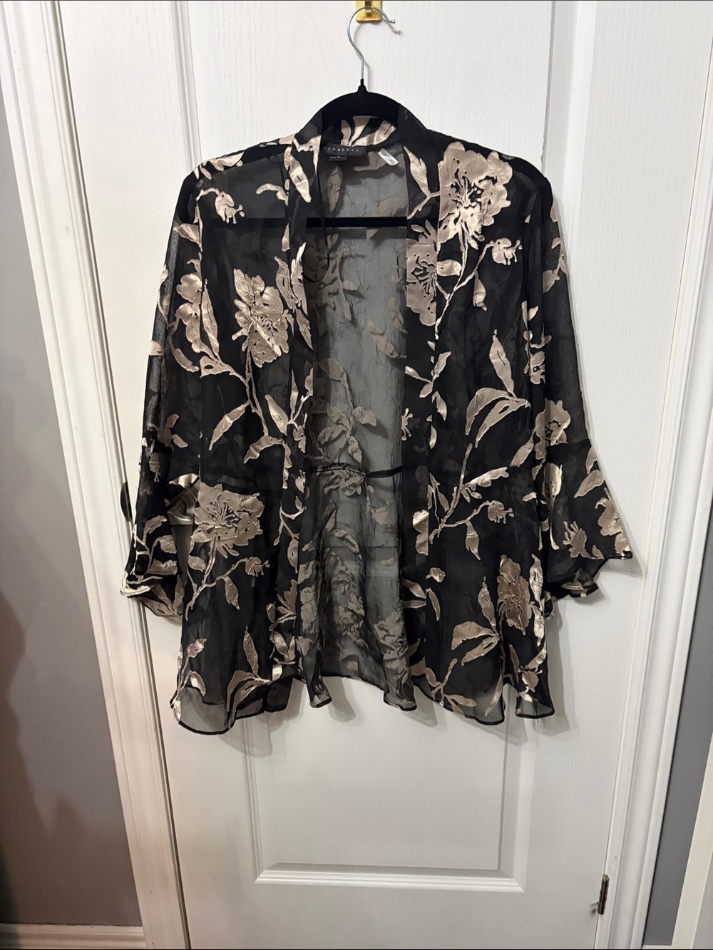 Scarlett Black Sheer Floral Button-Down Kimono
